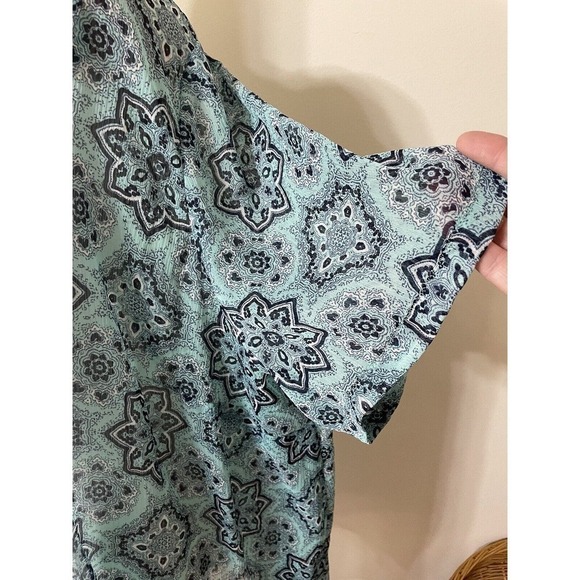 Womens Plus 3X Spring Career Casual Semi Sheer Short Sleeved Blue Handmade Tunic - Picture 3 of 8